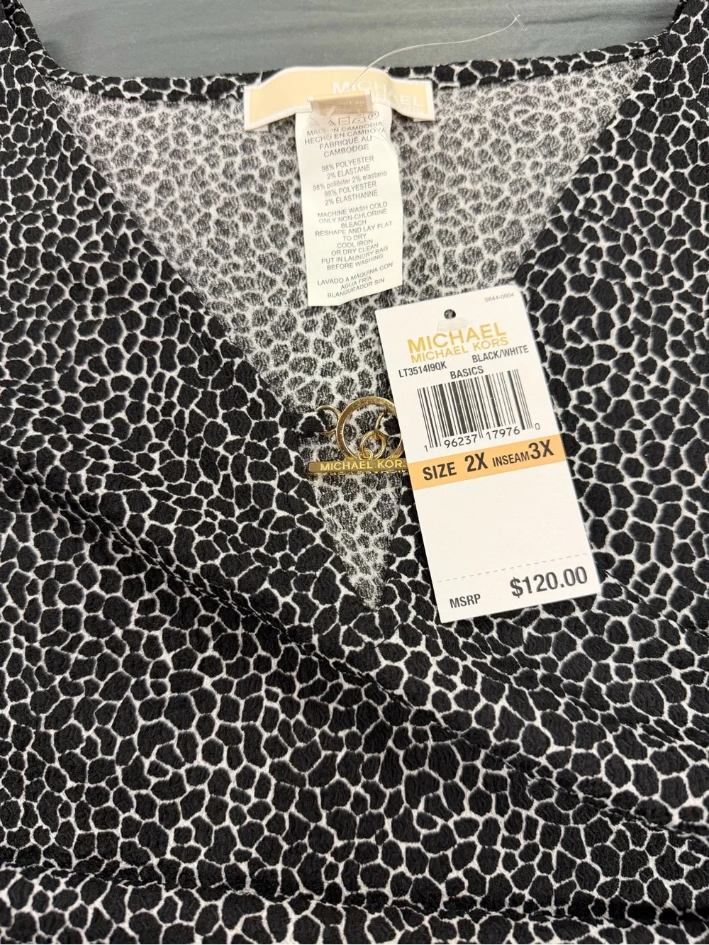 Michael Kors Black and White Pebble Print V-Neck Top